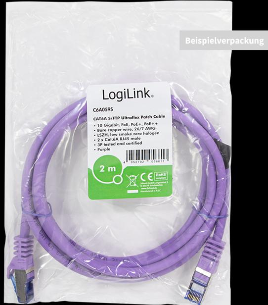 Actual product image LogiLink Patch cable Ultraflex, Cat.6A, S/FTP, 0.5 m, violet (S/FTP, CAT6a, 0.50 m)