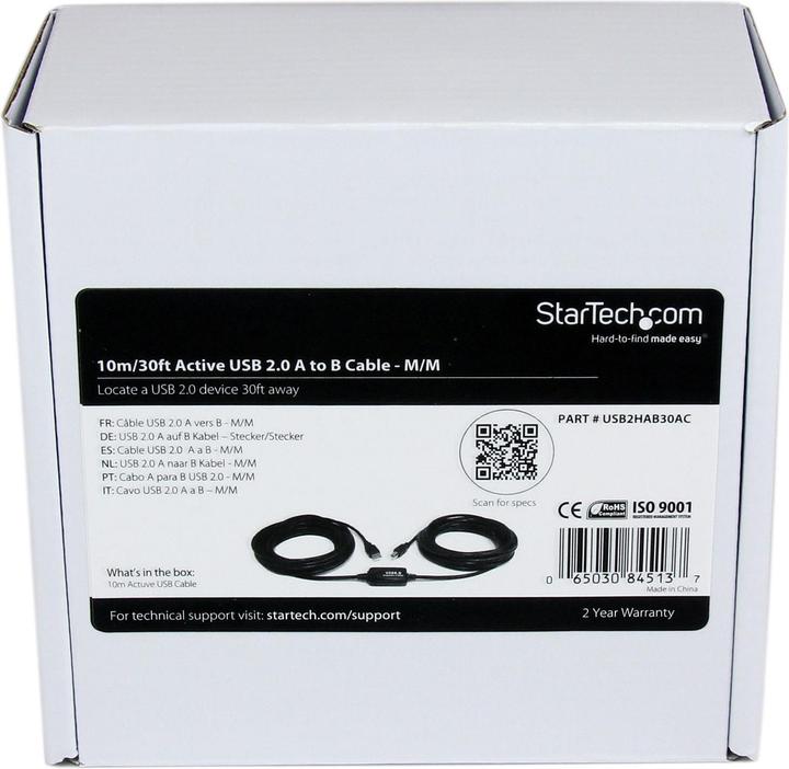 Produktbild StarTech 10m Aktives USB 2.0 A auf B Kabel - USB Anschlusskabel - Stecker/Stecker - Schwarz (9.15 m, USB 2.0)
