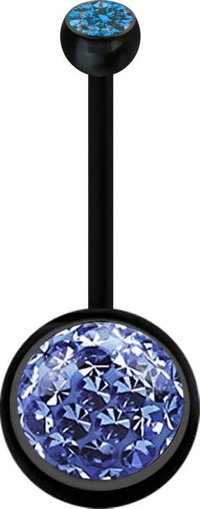 Star Piercing Banane schwarz mit Kugel Kristall hellblau und Kugel Kristall hellbau Epoxy Schutzschicht (Bioflex, ohne Messing)