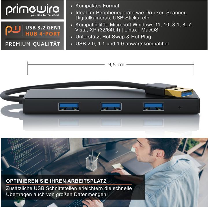 Produktbild Primewire 4 Port USB 3.0 HUB aktiv (4 Ports)