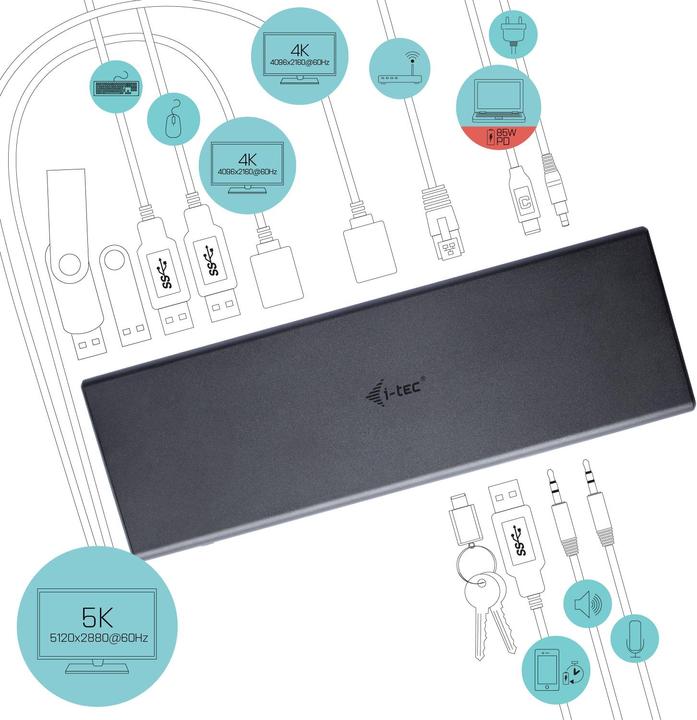 Produktbild i-tec USB 3.0 / USB-C / Thunderbolt 3 Dual 4K Dock (USB-C, 5 Ports)