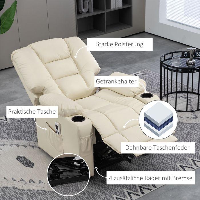 Produktbild Swisshandel24 Relaxsessel Aufstehhilfe elektrisch Fernsehsessel USB Massagesessel Fernbedienung Rollen Creme