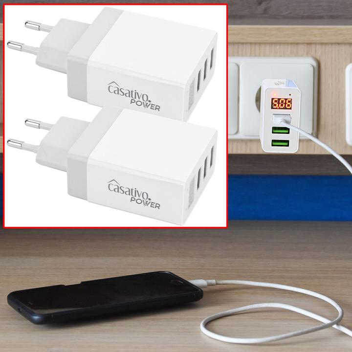 Produktbild Casativo 2er-Set Multi-Port Ladegerät mit 3 USB-Ports & LED-Display, je 5 V / 2,4 A (15.50 W)