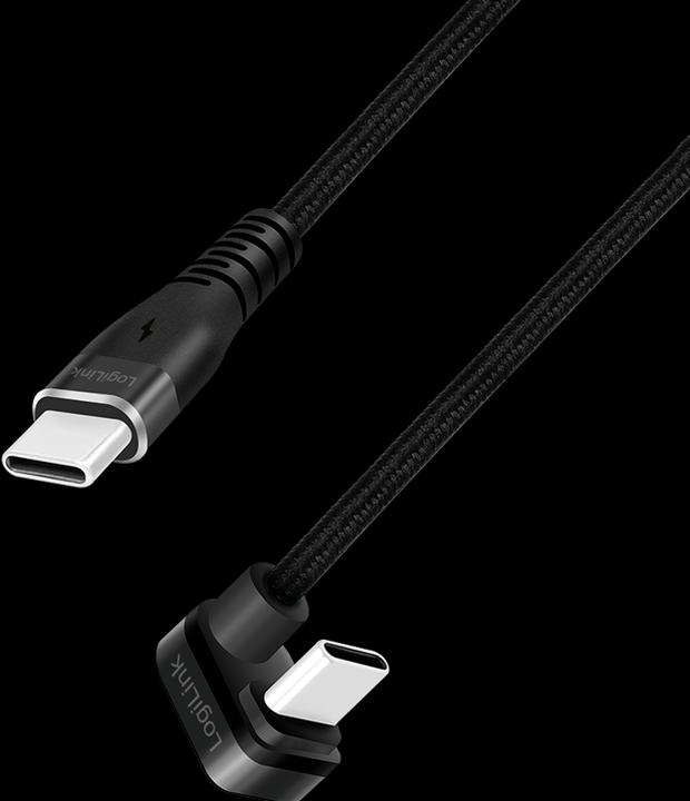 Immagine prodotto LogiLink Cavo USB 2.0 Type-C, da C/M 180° a USB-C/M, alluminio, nero, 2 m (2 m, USB 2.0, 60 W)