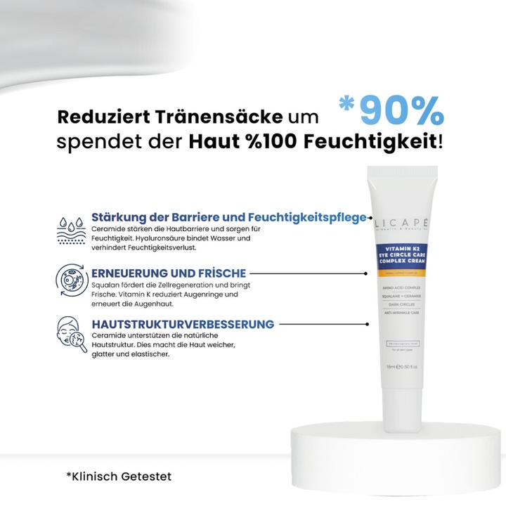 Produktbild Licape | Augencreme 15 ml | Feuchtigkeitspflege für strahlende Haut, Vitamin K2 (15 ml, Tag + Nacht)