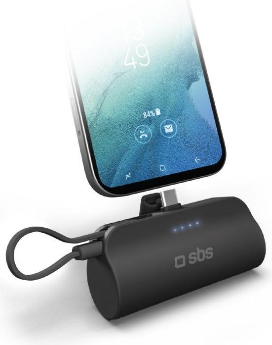 SBS Banque d'alimentation 5 000 mAh Fonction de support et câble USB-C intégré (5000 mAh)