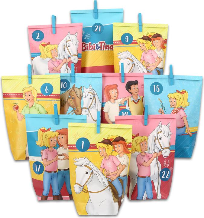 Papierdrachen Adv Tüten weiss - bunt bedruckt - Bibi und Tina - Set 23