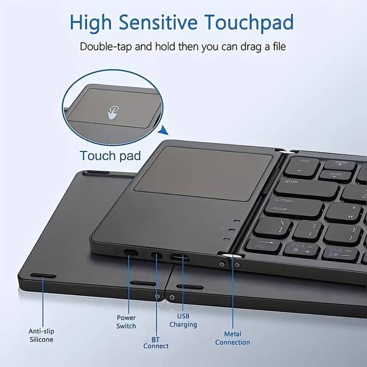 Image du produit PhoneLook Mini clavier QWERTY sans fil Bluetooth pliable avec Touch pad pour Smartphone et tablet (Android et (ING. Int.)