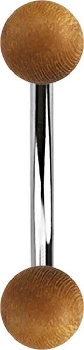 Star Piercing Banane silber mit zwei Kugeln aus Teakholz (Chirurgenstahl 316L, ohne Messing, Organisch)
