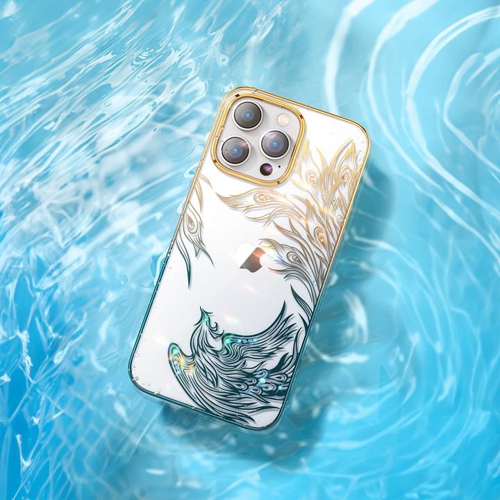 Immagine prodotto Kingxbar Custodia di lusso per iPhone 14 Plus con cristalli Phoenix - Oro e blu (Apple iPhone 14 Plus)