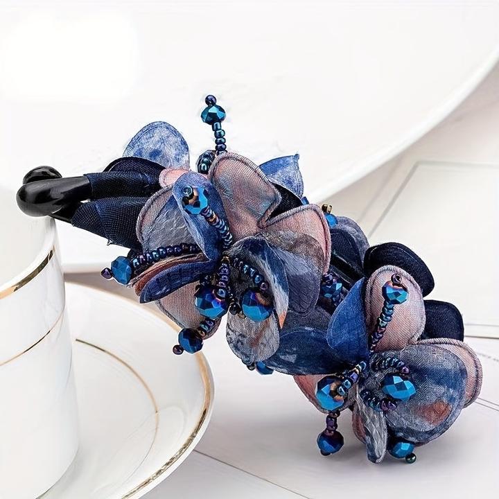 Actual product image Activity Board 1 Stück Vintage Bohemian Style Fabric Flower Hair Claw - Harz elegante Bananenklammer rutschfeste