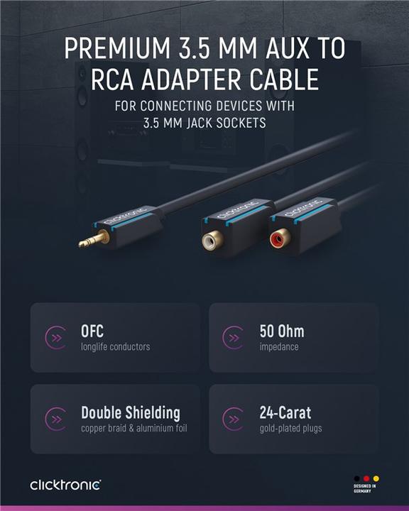 Produktbild Goobay MP3 Y-Adapter (0.10 m, 3.5mm Klinke (AUX), Cinch)