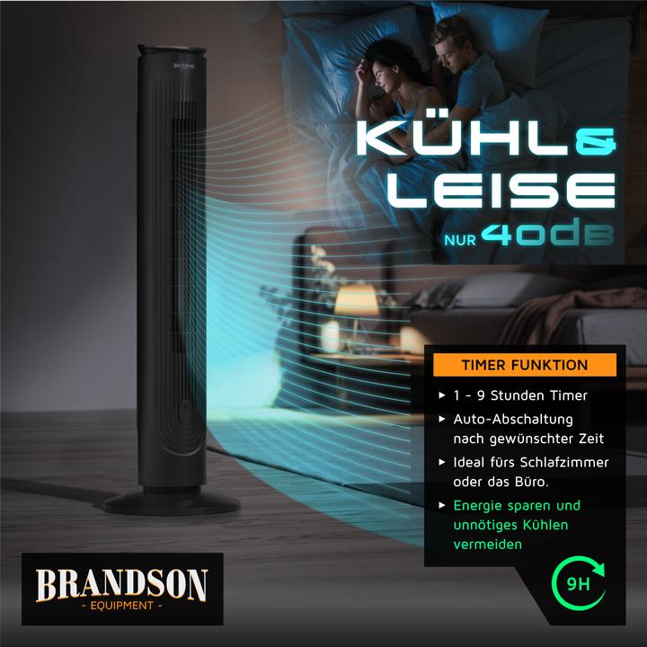 Actual product image Brandson Turmventilator, Fernbedienung, Aromafach, 40 W, Oszillation, 3 Modi, Timer, leise, Standventilator (40 dB)