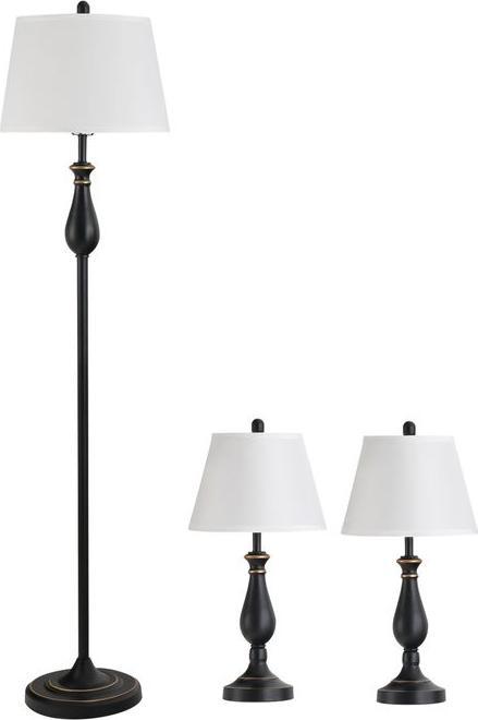 Swisshandel24 3er-Lampenset 2 Tischlampe(ø38 x 158H cm) + 1 Stehlampe(ø30 x 62H cm) Vintage, Schwarz+Weiss, Metal (E27)
