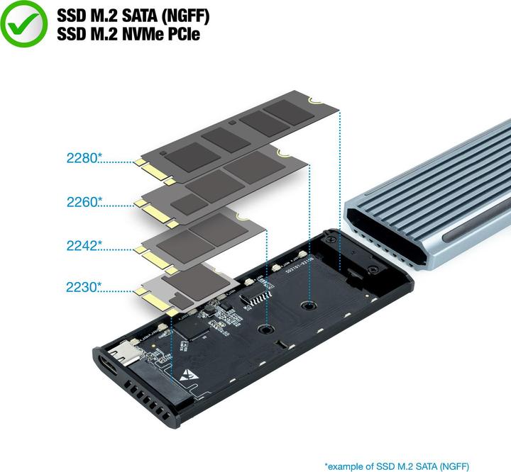 Actual product image Tooq Technology CAJA EXTERNA TQE-2221G NGFF/NVMe "SHINOBI" USB-A RGB GRIS (M.2 2280)
