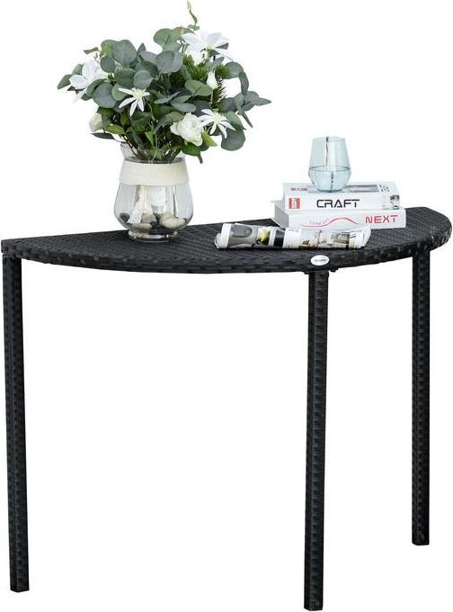 Produktbild Swisshandel24 Balkontisch Halbrunder Garten Beistelltisch aus Polyrattan und Metall, Schwarz, 100x50x74cm