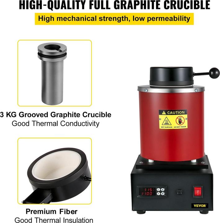 Image du produit Vevor Four de fusion des métaux 1750 W - 3Kg (1 x)