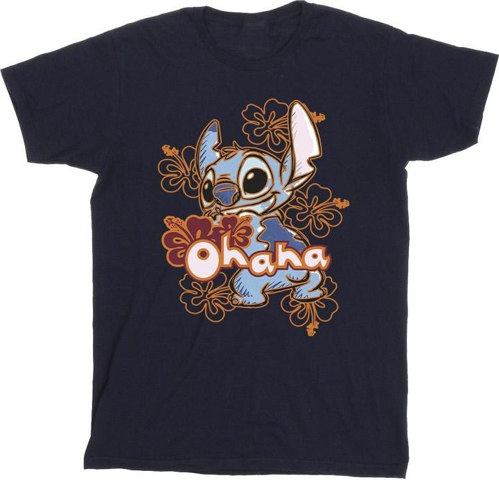 Disney Lilo And Stitch Ohana Orange Hibiscus TShirt (XL)