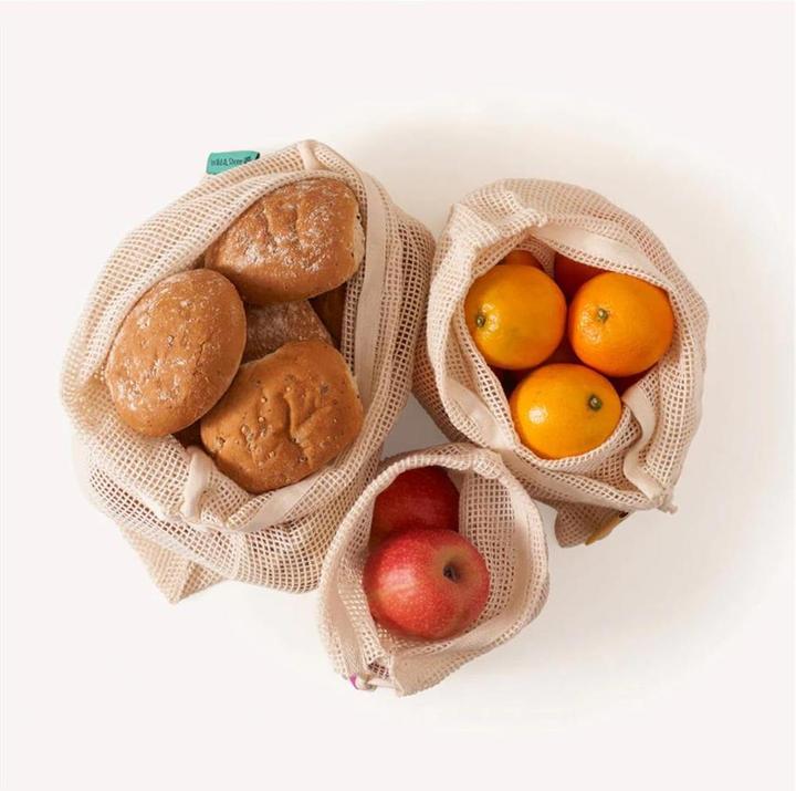 Image du produit Wild & Stone Sacs en filet pour fruits et légumes en coton bio, réutilisables, lot de 3