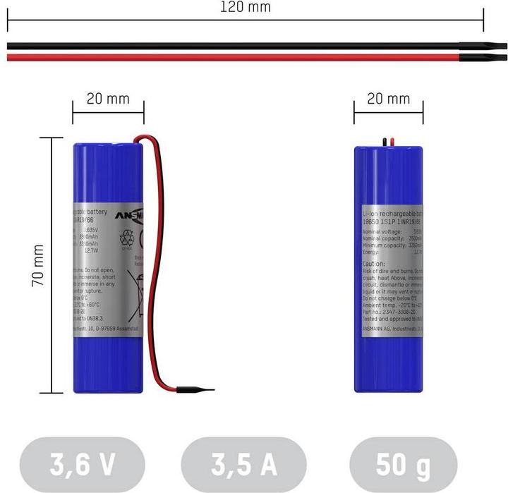 Produktbild Ansmann Li-Ion Battery Pack 1S1P (1 Stk., 18650, 3500 mAh)