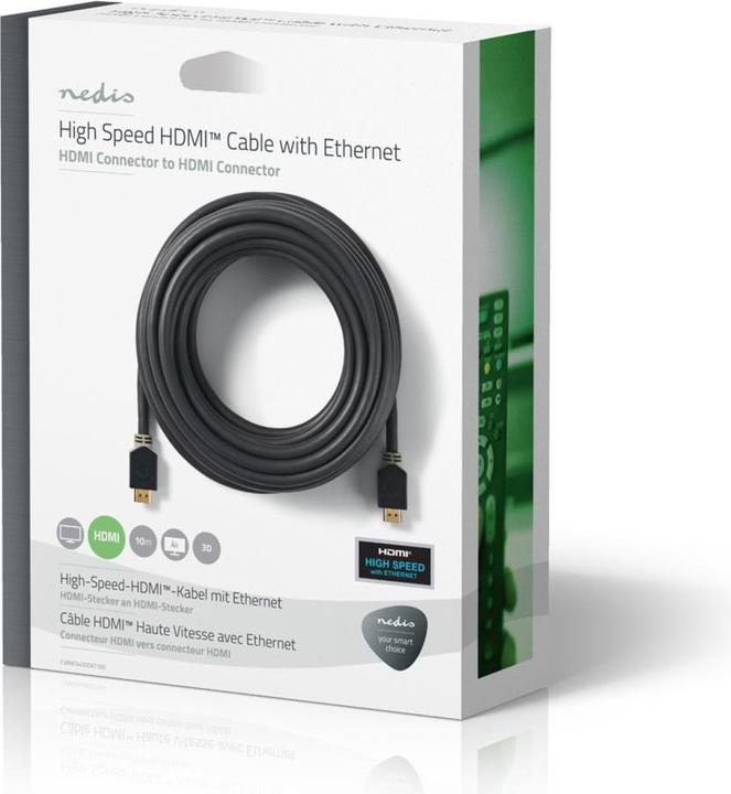 Produktbild Nedis CVBW34000AT100. Kabellänge: 10 m, Anschluss 1: HDMI Typ A (Standard), Steckverbinder 1 Geschlecht: M (10 m, HDMI)