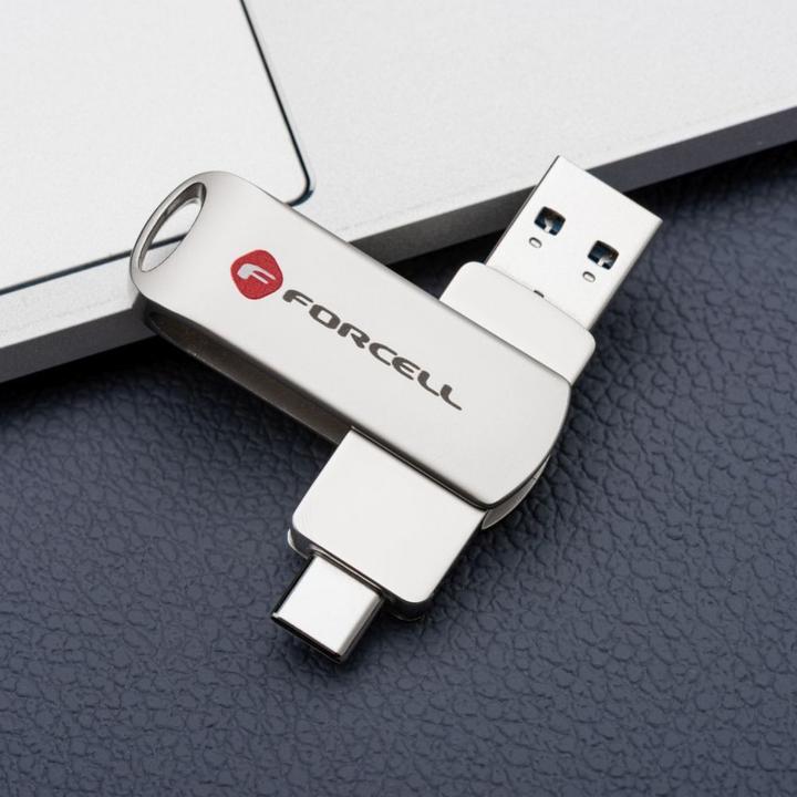 Produktbild Forcell Memory cards F-DATA pendrive Metal Duo 16GB USB3.2 Gen 1 (USB A / Type C) silver (16 GB, USB-A, USB-C)
