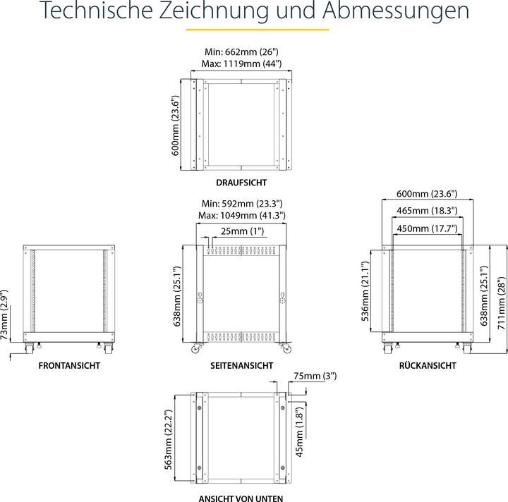 Produktbild StarTech 12HE 4 Pfosten Open Frame (12 HE, 19 Zoll Rack)