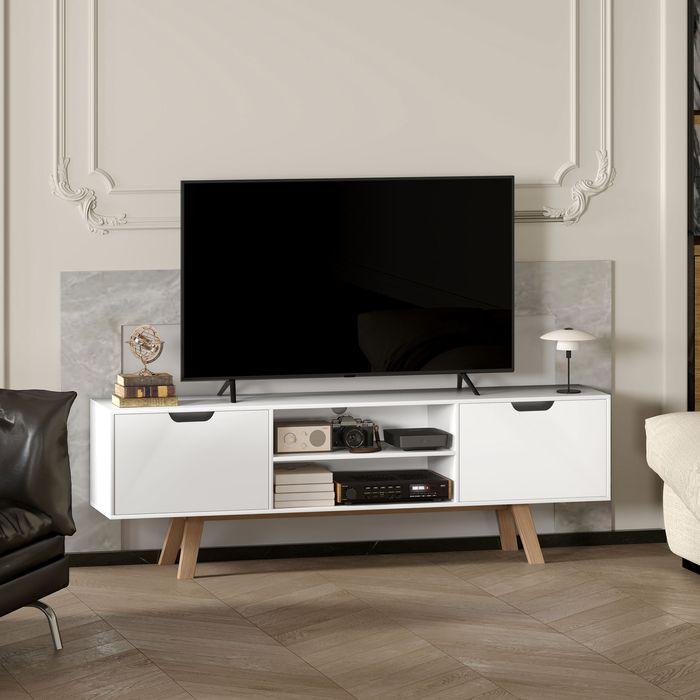 Actual product image Swisshandel24 TV-Schrank, Fernsehtisch für Fernseher bis zu 65 Zoll, Lowboard mit 2 Schränken