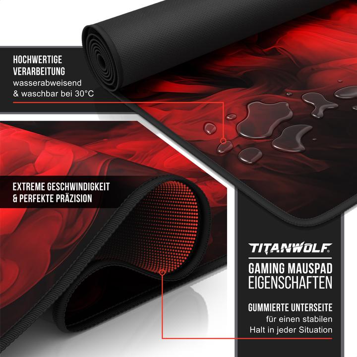 Actual product image Titanwolf Gaming Mouse Pad, 900 x 400mm XXL Speed Gaming Mouse Mat, Mousepad Extra Large Surface, Red Smoke (XXL)