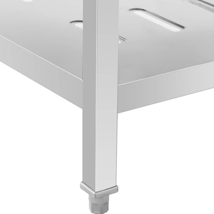 Actual product image Royal Catering Spültisch Spülbecken Edelstahlspüle Gastrospüle mit Regal 140 x 70 cm (Fitted sink with draining board, 25 cm, 70 cm)