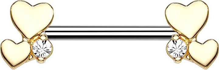 Star Piercing Barbell vergoldet doppelherz mit Kristall (Chirurgenstahl 316L, Messing)