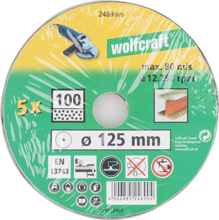 Produktbild wolfcraft wolfcraft 1 Fiberschleifsch.-Set 20-tlg. WS ø125mm (24, 40, 60, 100)