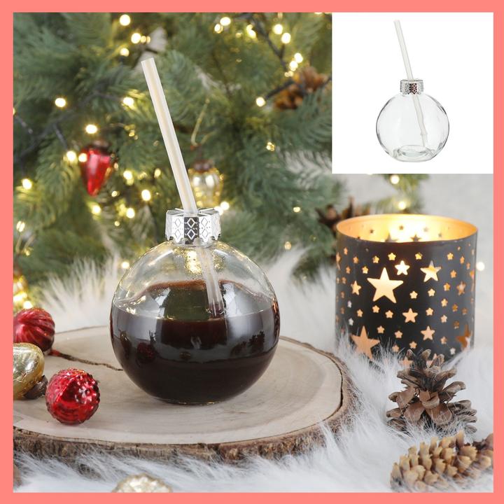 Produktbild Novaliv 24x Tassen Glühwein 400 ml Personalisierte Weihnachtstasse mit Trinkhalm - Weihnachtskugel (24 x)