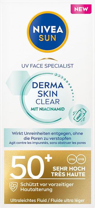 Actual product image NIVEA UV Face Derma Skin Clear SPF 50+ (Sun cream face, SPF 50, 40 ml, 62 g)