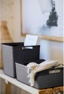 Actual product image Curver Juliet jute basket made of 100% recycled plastic, rectangular, 12 l, dark grey, M (12 l)