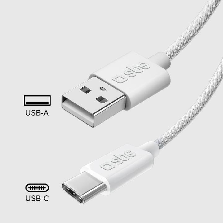 Produktbild SBS USB-A - USB-C-Textilkabel mit Kabelhalter, 1,5 Meter (1.50 m, USB 2.0)