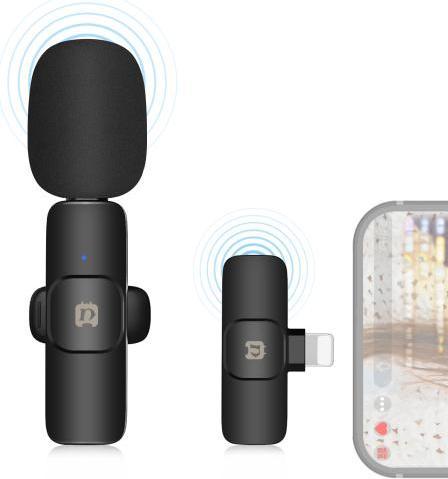 Actual product image Puluz Wireless Lavalier Noise Reduction Reverb Microphone for 8-Pin Device, Support Phone Charging (Black)