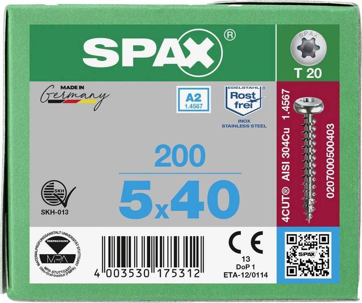 Image du produit Spax Vis R 88093 Ruko avec pointe/T-STAR VG 5 x 40/35-T20 A 2 (200 Vis par pièce)