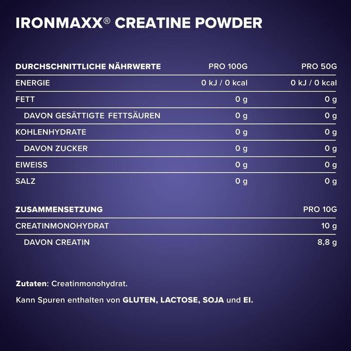 Nutritional values and ingredients IronMaxx Creatine Powder (1 Piece, Powder, 300 g)