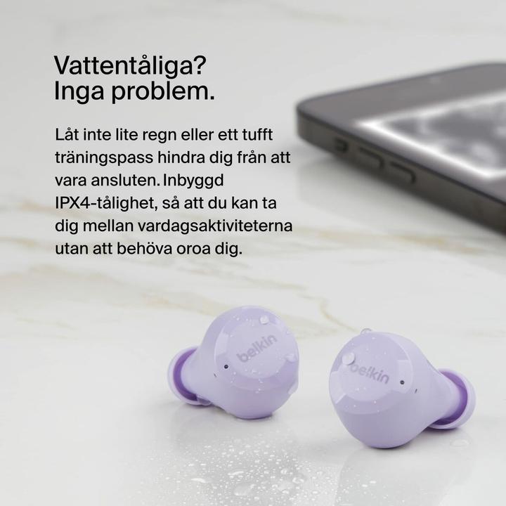 Actual product image Belkin wireless soundform bolt tws light purple (No noise cancelling, 38 h, Wireless)