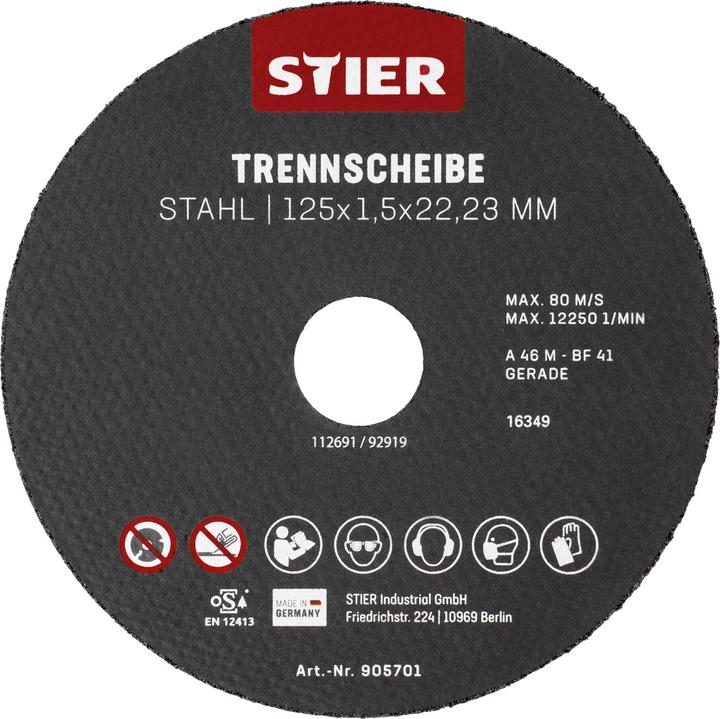 Produktbild Stier Trennscheiben Stahl 125 x 1,5 x 22,23 Form 41 gerade
