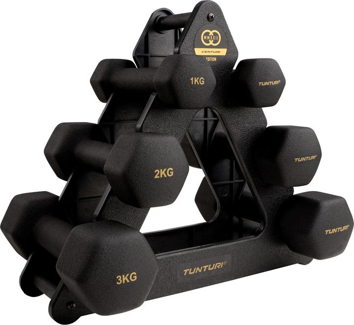 Tunturi Centuri Neopren Kurzhantelset mit Ständer (2 x 1 kg, 2 x 2 kg, 2 x 3 kg)