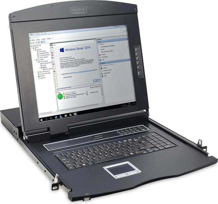 Produktbild Digitus Modulare Konsole mit 43,2cm 17Zoll TFT 1 Port KVM & Touchpad deutsche Tastatur RAL 9005 schwarz