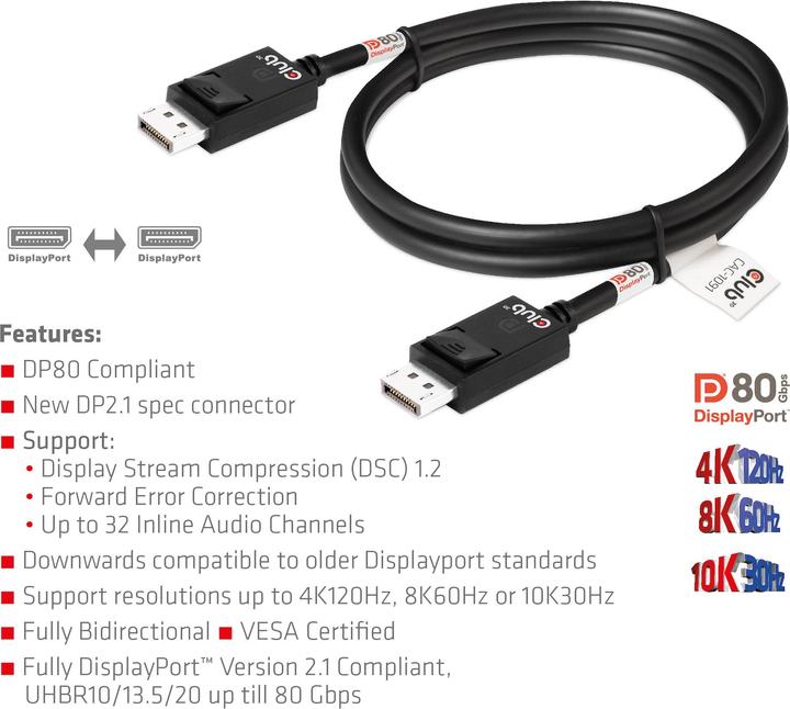 Actual product image Club 3D DisplayPort – DisplayPort (1.20 m, DisplayPort)
