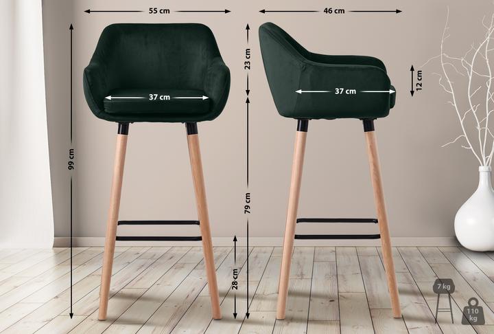 Image du produit CLP Tabouret de bar Grant velours, vert