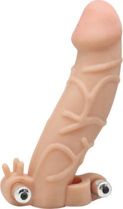 Actual product image Charmly Cyberskin Extension Sleeve Dual Powerful Vibrators Meat