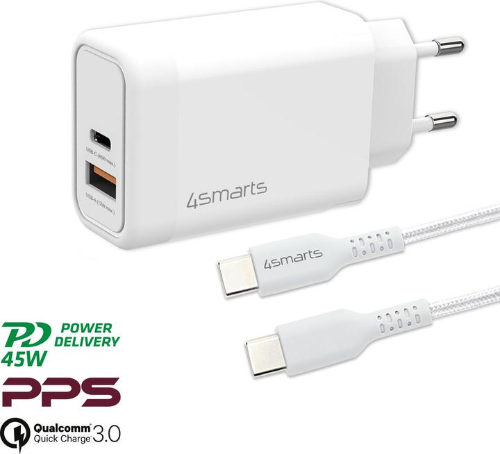 Actual product image 4smarts USB Wall Charger VoltPlug PD+QC 45W GaN USB-C / USB-C White (45 W)