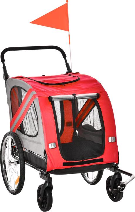 PawHut 2-in-1 Hundewagen und Anhänger mit Luftpumpe und roter Fahne