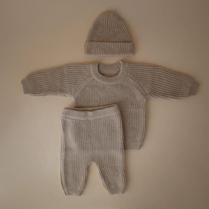 Actual product image Mushie Chunky Knit Beanie - Beige (68)