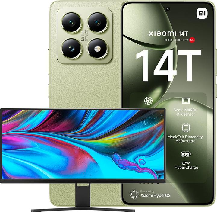 Actual product image Xiaomi 14T + Curved Gaming Monitor 30" Launch Bundle (256 GB, Lemon Green, 6.67", Dual SIM, 50 Mpx, 5G)